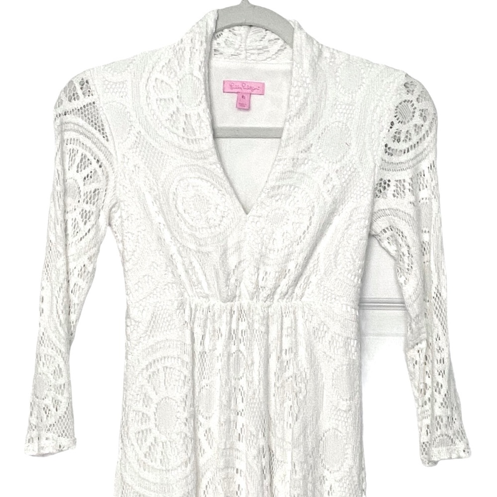 Lilly Pulitzer White Crochet 3/4 Sleeve Dress XS - Picture 2 of 7